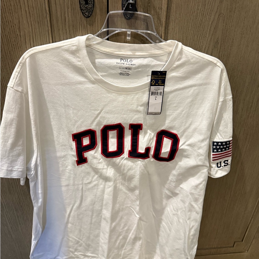 Ralph Lauren White Tee with Bold Red Accents
